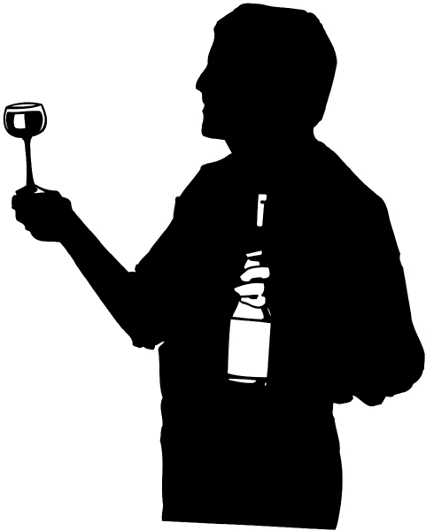 Man with bottle and glass of wine silhouette vinyl sticker. Customize on line. Food Meals Drinks 040-0336